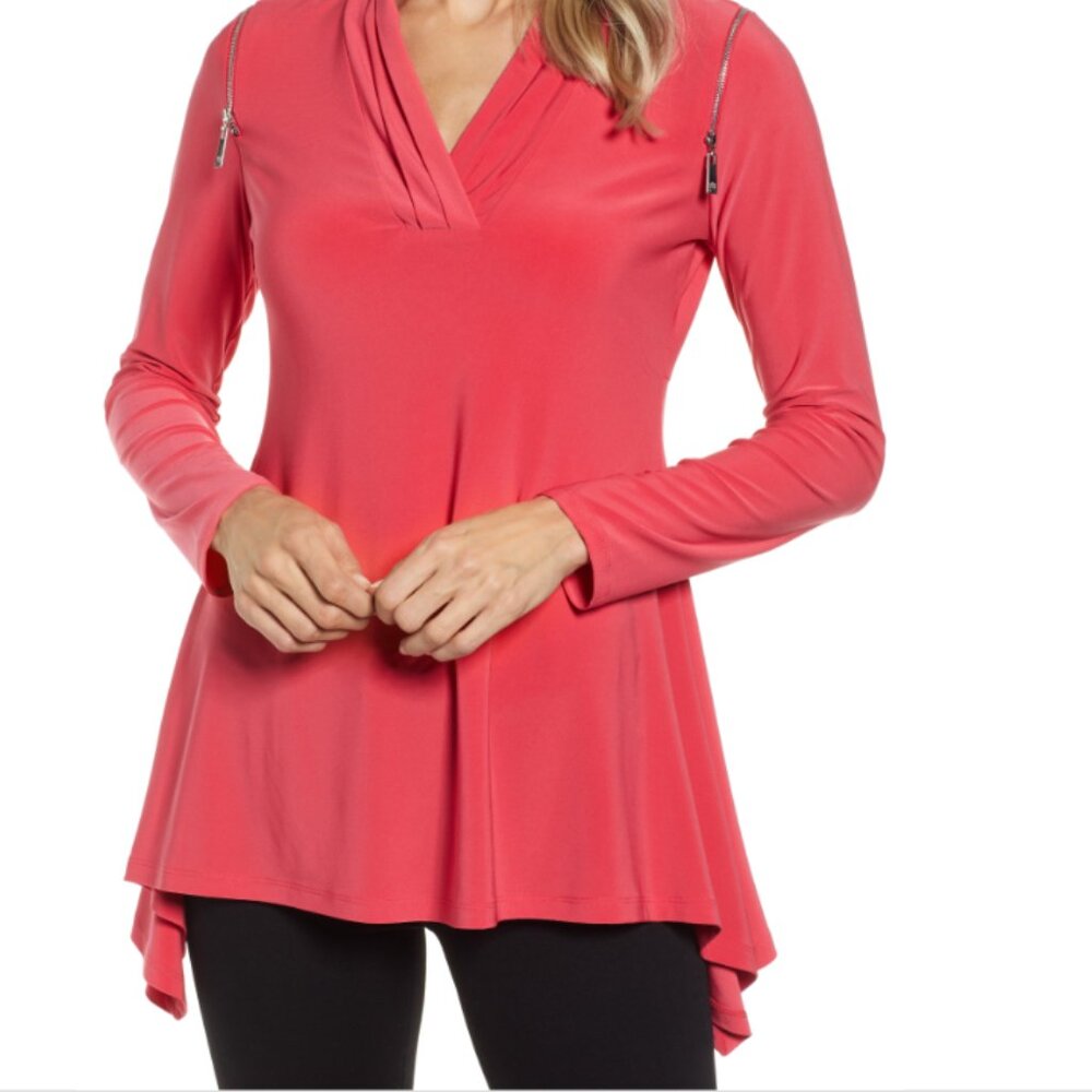 CHAUS New York Blouse Zipper Details Long Sleeve Tunic